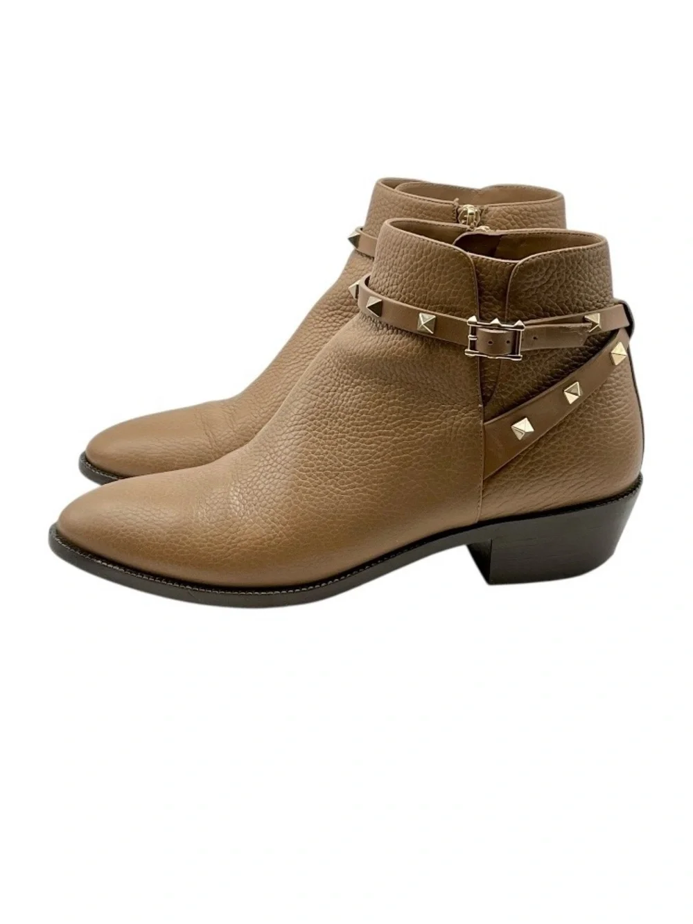 Valentino Rockstud Harness Leather Ankle Boots Poudre Tan EU 41 US 10.5